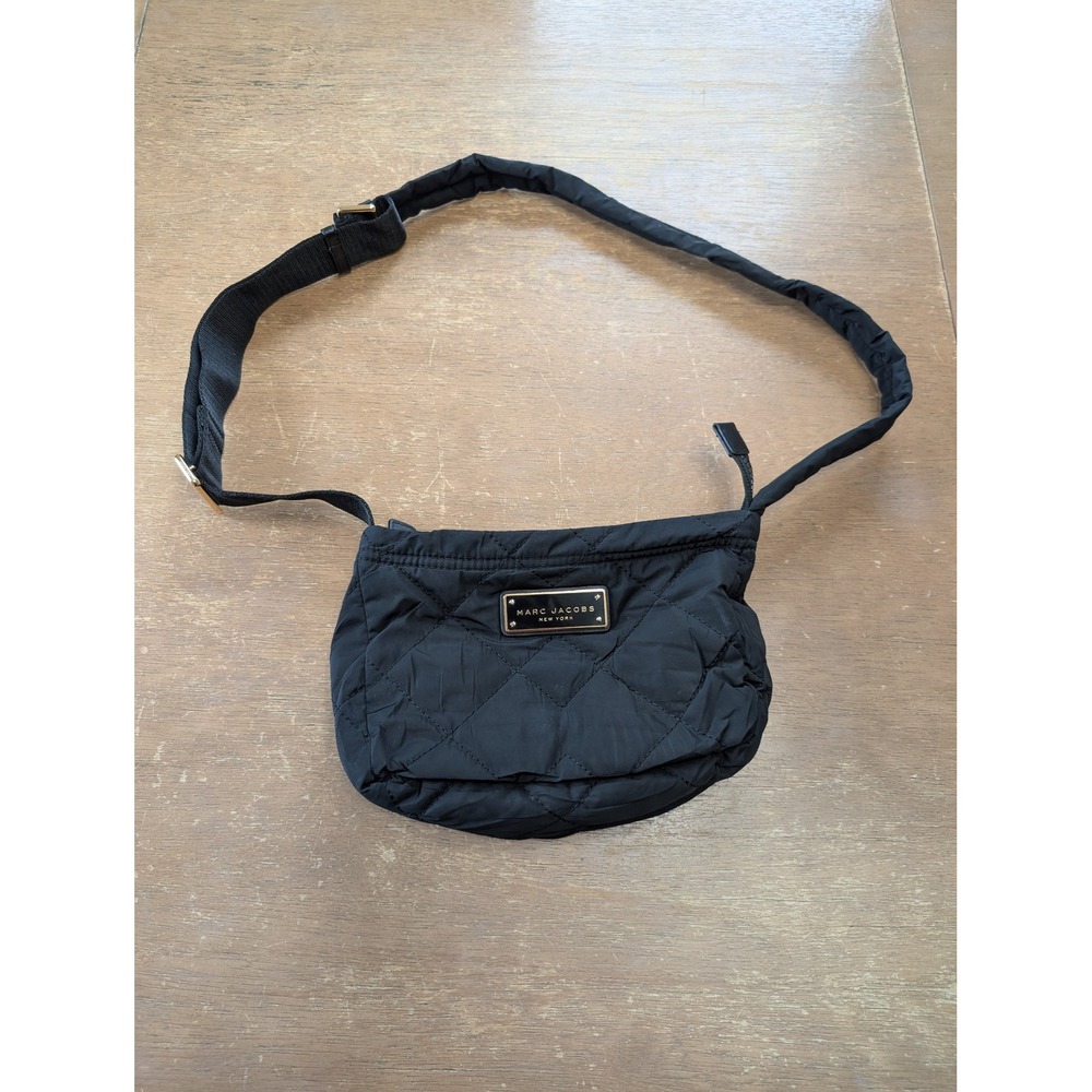 Marc Jacobs Black Quilted Nylon Crossbody Bag Gold Hardware Adjustable Strap